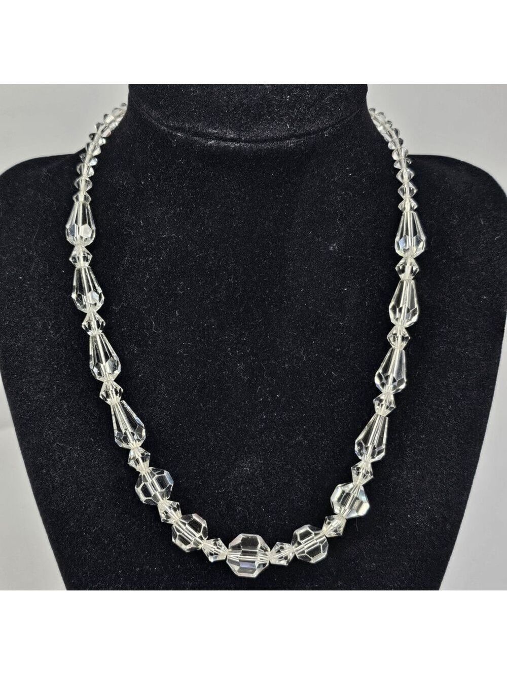 Art Deco Rock Crystal Graduated Vintage Or Antique Necklace 835 Silver Clasp